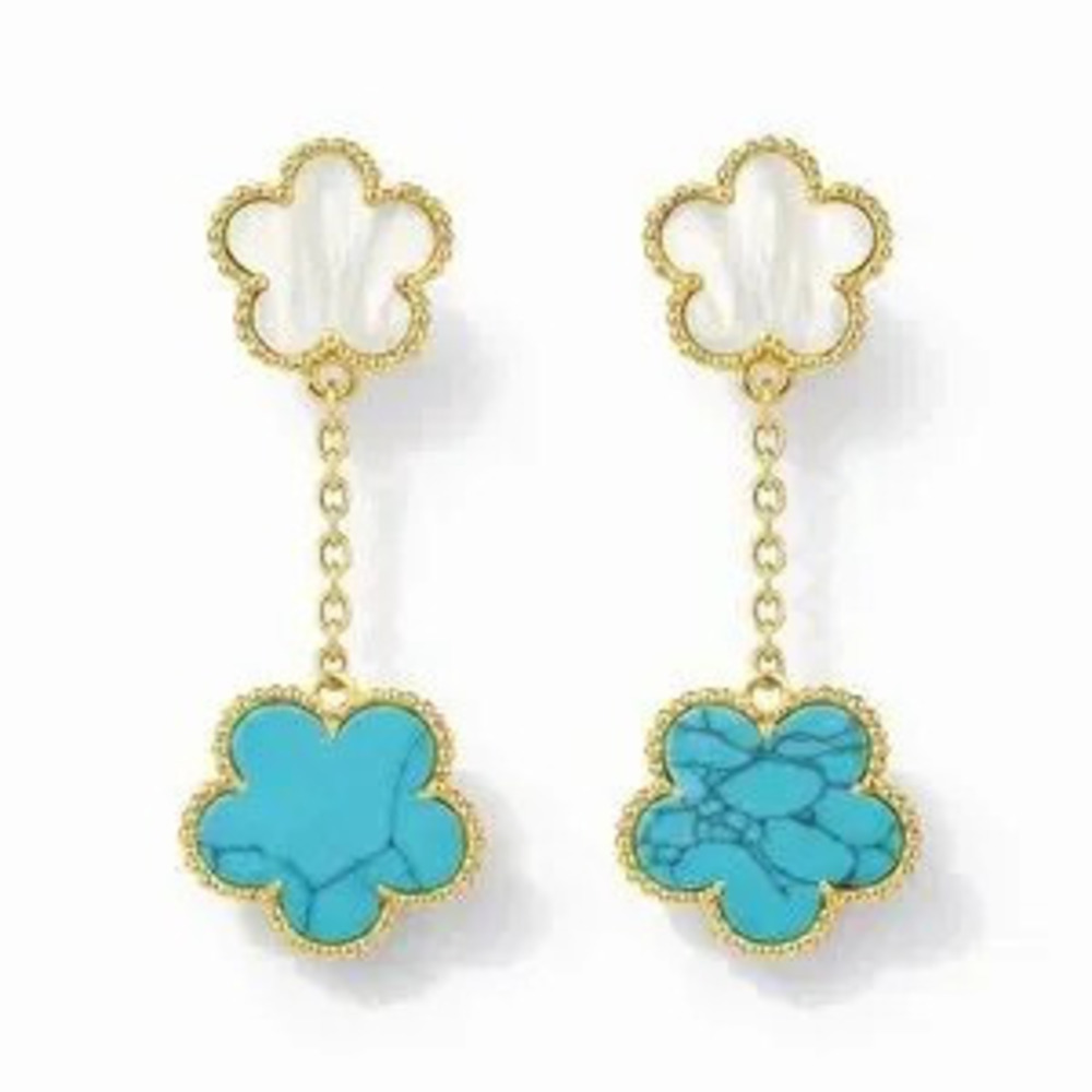 Gold and Turquoise Flower Drop Earrings